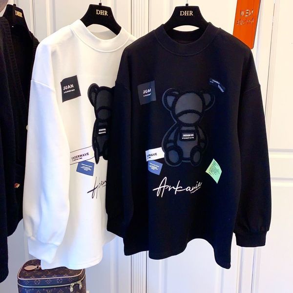 

women's hoodies & sweatshirts medium length sweater with three-dimensional bear character, slender t-shirt sweatshirt, in 2021, Black