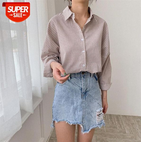 

[ou fan] fine plaid shirt women korean style blouse loose long-sleeved 5761 #cd1d, Black;gray