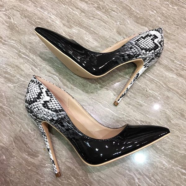 

fashion patent leather python snake poined toe stiletto high heel shoe pump high-heeled dress shoes, Black