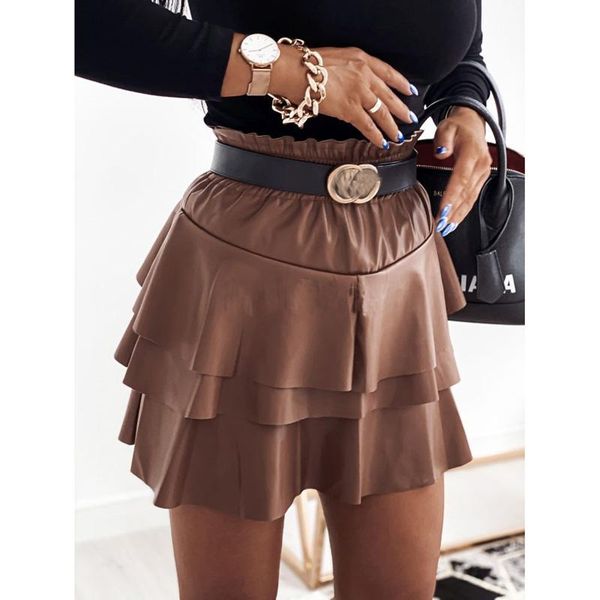 

skirts woman retro fashion pu leather women mini office lady solid color high waist slim bottoms clothes, Black