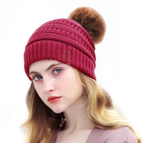 

beanie/skull caps wool hats woman beanie cap knitted with pom for hat fashion and warm skull girls winter bonnets women, Blue;gray