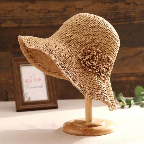 

[ptah] fashion hats women's upf 50+ wide brim roll-up straw foldable beach breathable sun protection visors weaving, Blue;gray