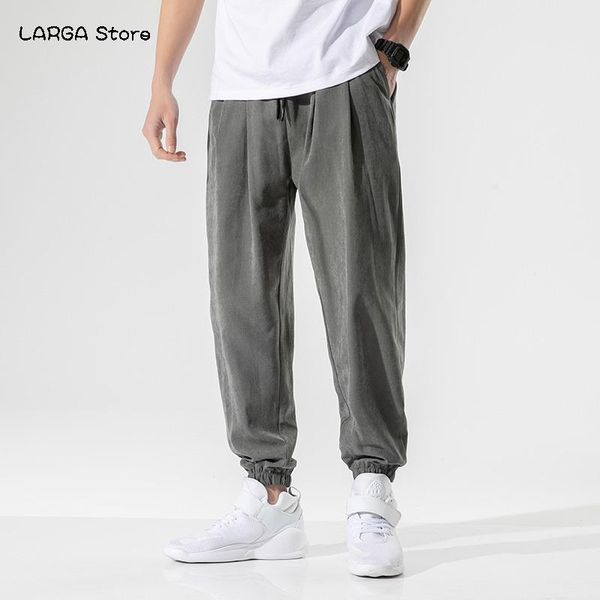 

summer hip hop harem pants men joggers ankle-length loose trousers male casual baggy tie feet streetwear men's, Black