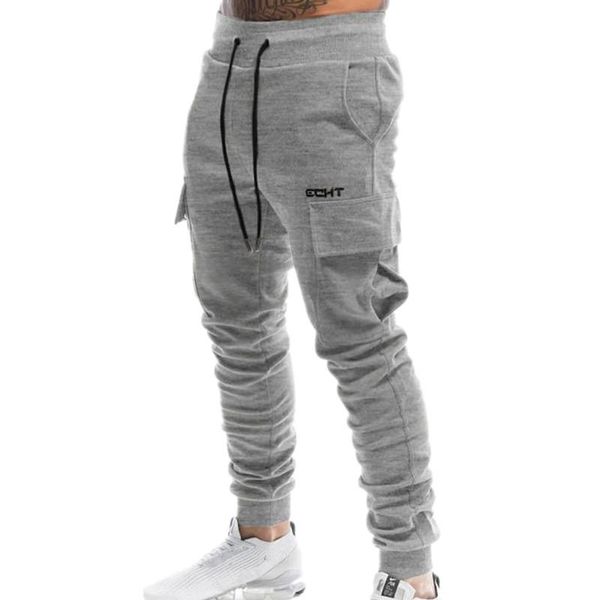 

men's pants men jogger sweatpants male multi-pocket bodybuilding training fitness trousers cotton fashion jogging, Black