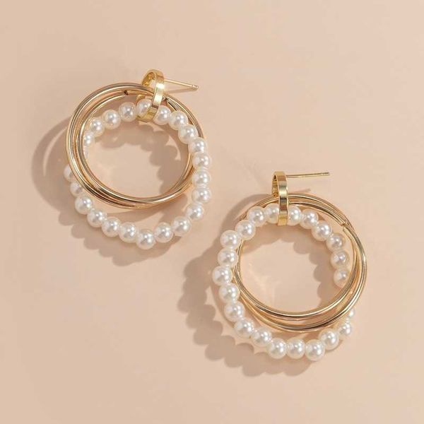 

hoop & huggie korean cute simple pearl clip pendant earrings fashion party elegant ladies retro metal piercing jewelry gifts, Golden;silver