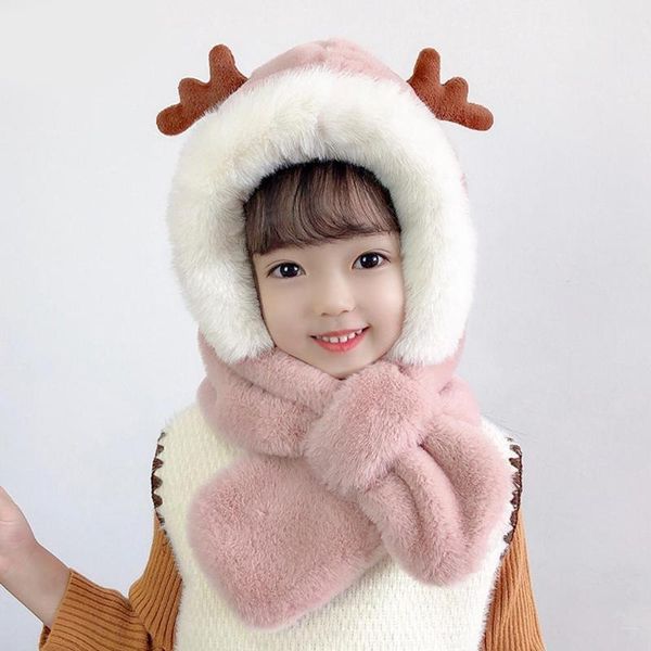 

caps & hats cute elk plush ear cap for girls winter keep warm thicken windproof baby sweet fashion deer kids with neck scarf, Yellow