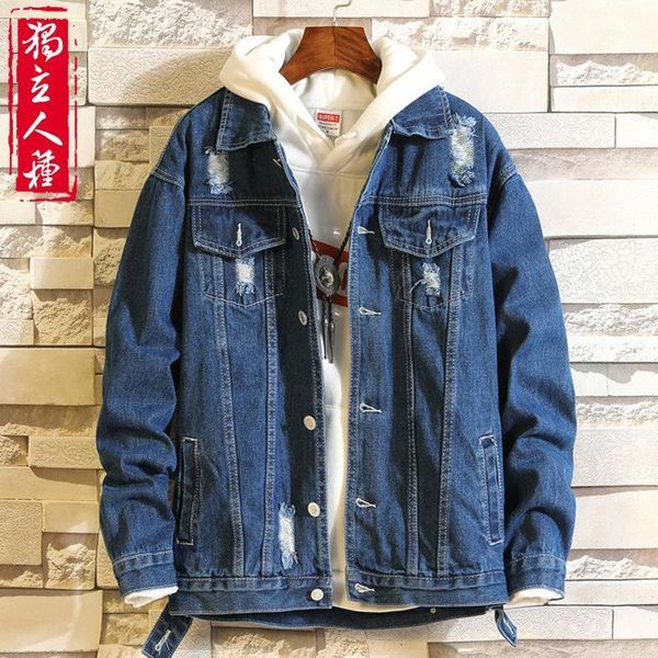 

men's jackets 2021 teenagers denim jacket autumn winter students korean style handsome casual loose large size 3xl, Black;brown