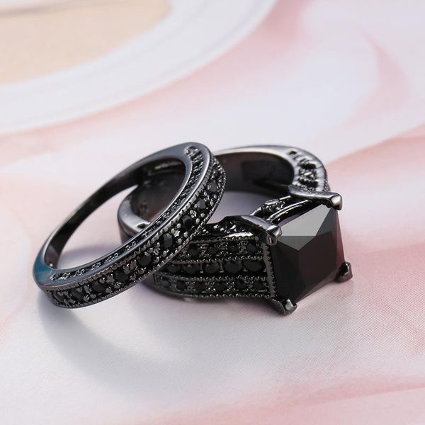 

cluster rings 14k black gold ring for women men anillos pure obsidian stone and sapphire gemstone silver 925 garnet jewelry set, Golden;silver