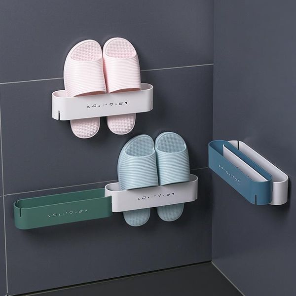 

clothing & wardrobe storage 1pcs bathroom stackable slippers rack wall-mounted punch-shoe drain holder combinable self-adhesive shoes o