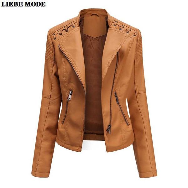 

punk streetwear faux leather jacket women harajuku zipper motorcycle biker slim fit jackets coats ladies stand collar outerwear 210909, Black