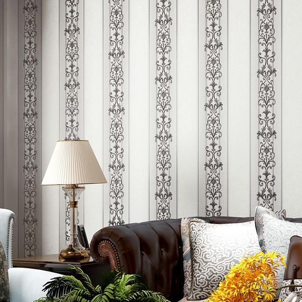 

wallpapers european style 3d stereoscopic vertical stripes wall paper roll mural pvc waterproof living room contact