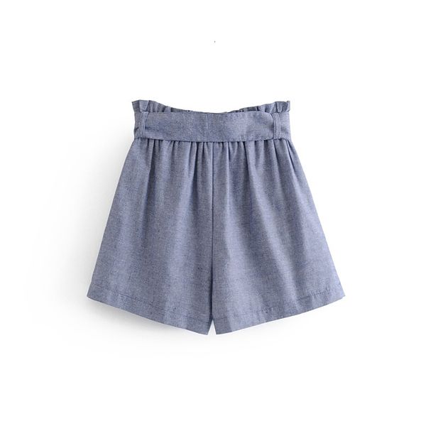 

women chic solid bow tie sashes pockets elastic paperbag waist female elegant shorts pantalones cortos 210304, White;black