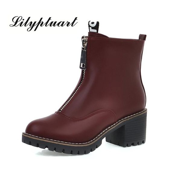 

boots 2021 retro high-heeled with short front zipper platform fashion british wind student motorcycle women, Black