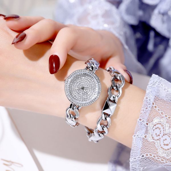 

double chain star watch bracelet watch high grade, Slivery;brown