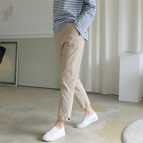 

ol minimalist elastic high waist boots pants women plus size casual cotton linen suit trousers female 210421, Black;white
