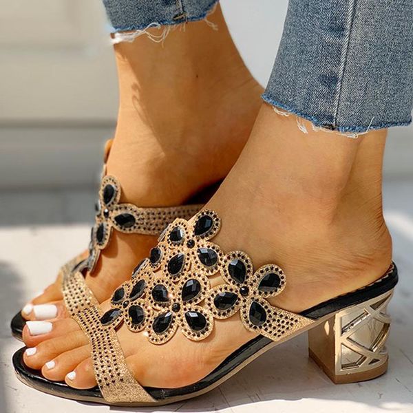 

women summer slippers crystal peep toe print bohemian casual women shoes beach high heels ladies plus size platform slippers mmm, Black