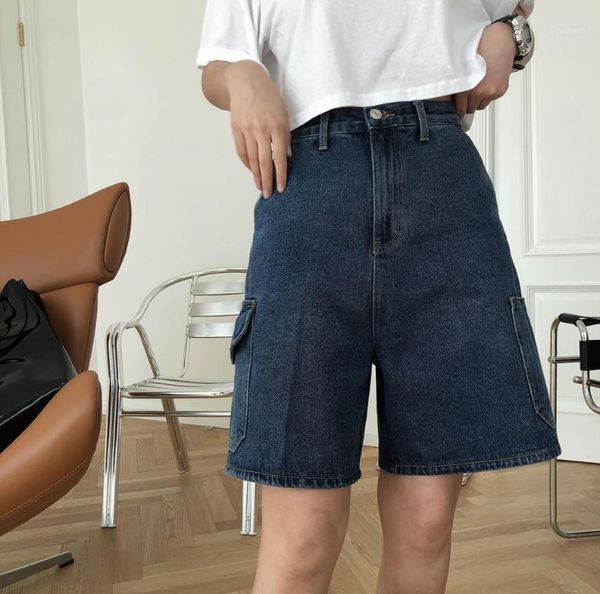 

woman short cotton jeans knee shorts with pockets women's, Blue