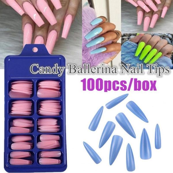 

100pcs/set full-paste pointed fake nail solid color manicure sticker accessories1