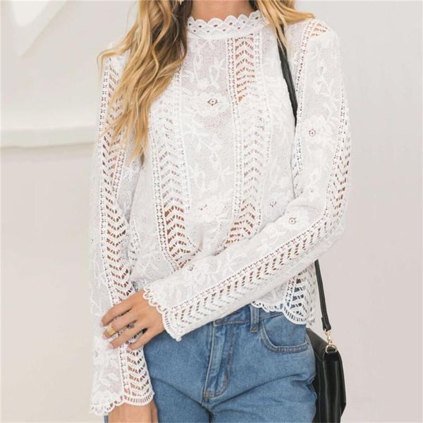 

spring autumn ladies long sleeve blouse casual white office shirts lace hollow out shirt elegant women's blouses &