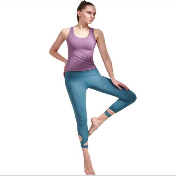 

open back yoga tank women gym sports vest cross straps with built in bra workout shirts outfit