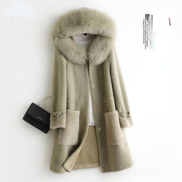 

women's fur & faux 2021 coat stylish mid-length loose outwear female high waist large size thick warm jacket ladies plush coats q234, Black