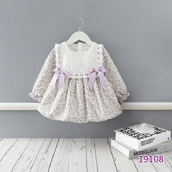 

girl's dresses winter 2021 arrivals girls dress long sleeve lace purple bow floral bodycon cute streetwear vestidos 18m-6t, Red;yellow