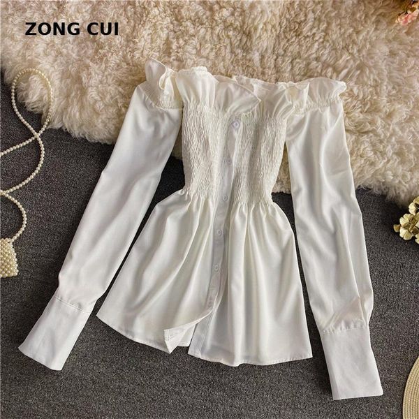 

women's blouses & shirts 2021 korean women wear slash neck long sleeve white shirt spring autumn ruffles design single brested street t