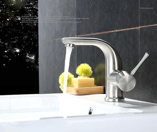 

bathroom sink faucets modern brushed stainless steel single handle deck mounted faucet and cold water bath mixer tap1