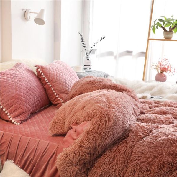 

bedding sets 2021 winter thicken set long hair mink fleece bed bedskirt pillowcase duvet cover flannel velvet bedpread