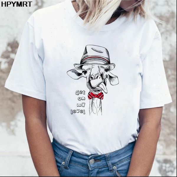 

summer get on my level women t shirt letter deer print harajuku cartoon graphic tees aesthetic, White