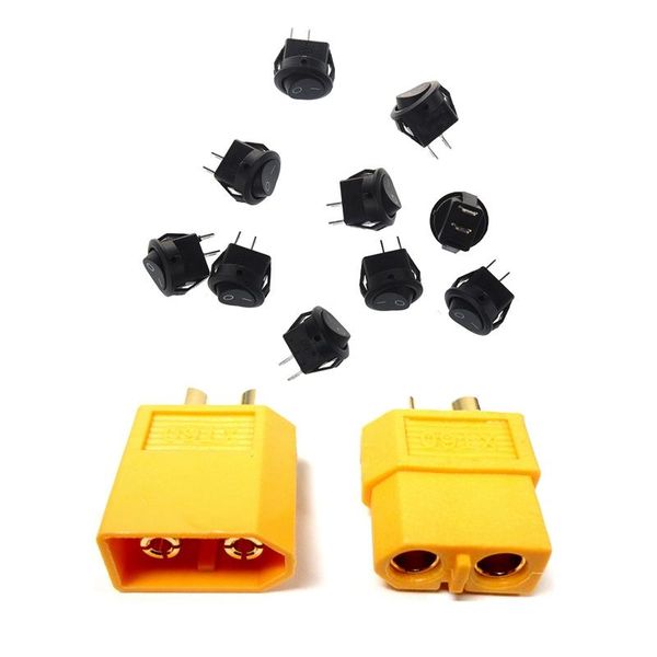 

smart home control pack of 5 pairs xt60 connector & 10pcsx ac 3a/250v 6a/125v on-off i/o spst 2 pin snap in round boat rocker switch