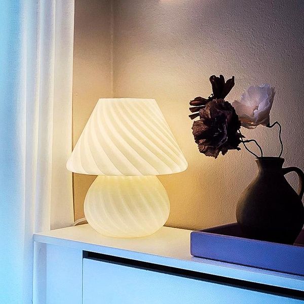 

korean ins style striped glass translucent table lamp, 7.48 inch small cute suitable for study, bedside living room lamps