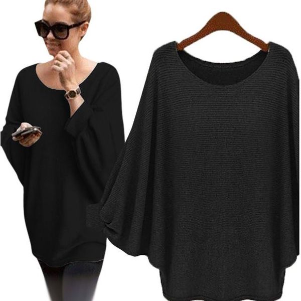 

women's sweaters women oversized batwing knitted pullover loose sweater black, White;black