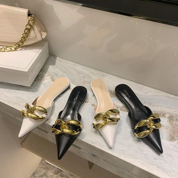 

slippers female 2021 women shoes flats woman sandals slides ladies mules metal fashion lady outside for, Black