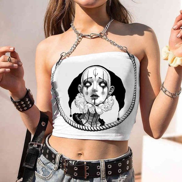 

camis y2k - women's gothic white backless t-shirt, street hip-hop clothing, summer slim top
