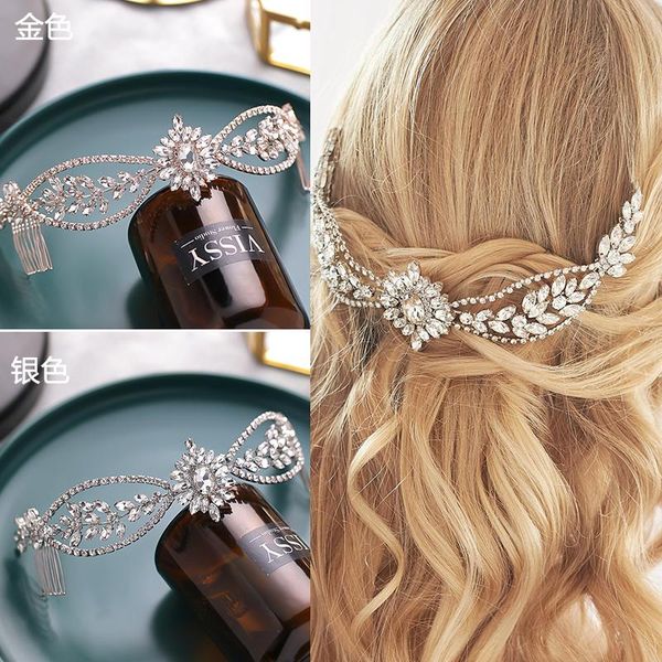 

hair clips & barrettes gold silver color crystal two combs rhinestone tiaras headpiece women comb wedding accessories bride headband, Golden;silver