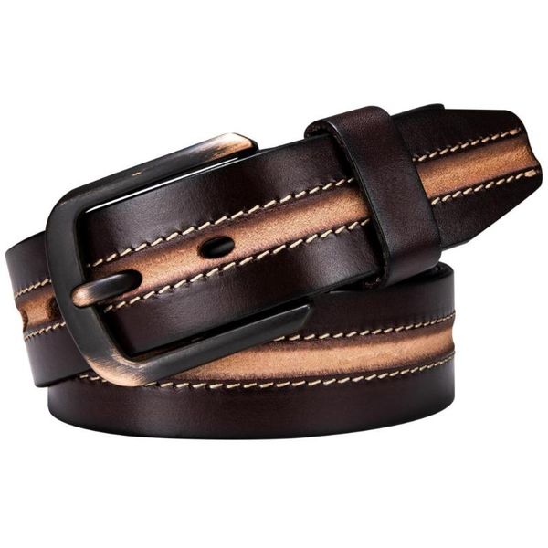 

vintage belts for men metal pin buckle cowhide genuine leather brown fashion cowboy jeans belt strap, Black;brown