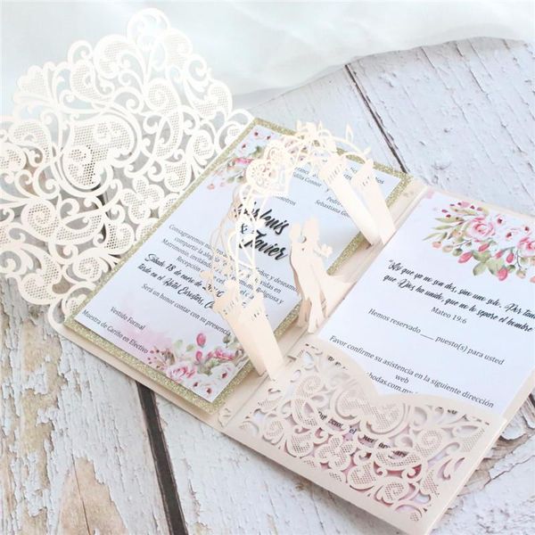 

wedding invitations marriage laser cut invite card holder glitter gold border personalized insert printing multi colors greeting cards