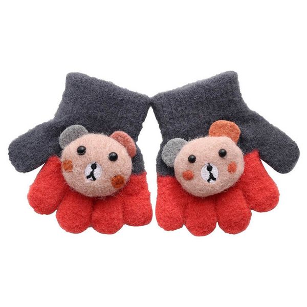 

children's mittens fashion gloves knitted girls accessories winter cute cartoon five-finger boys baby outdoor refers to keep warm 0-18m, White