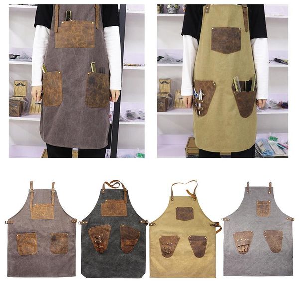 

professional hairdressing barber apron cape hairstylist gown with pockets leather material shawl aprons