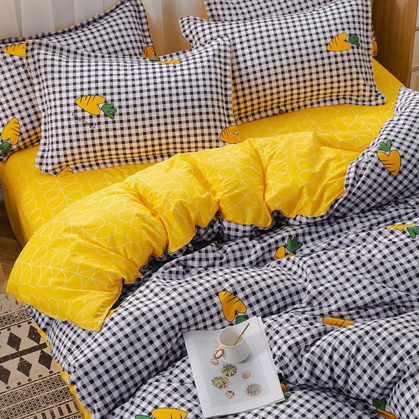 

bedding sets black and qhite check carrot pattern design 3-piece gift aloe cotton sheet quilt cover 4-piece breathable oceania