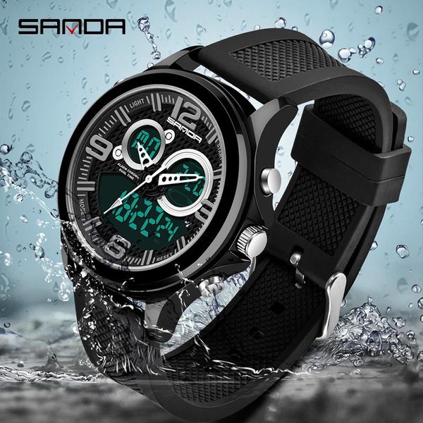 

wristwatches men's watch brand sanda sport diving led display wristwatch fashion casual rubber strap men montre homme relogio #793, Slivery;brown