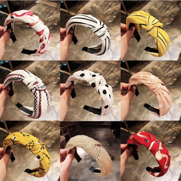 

korean knotted headband for women temperament hair accessories girl wave point solid color bands stripe printing headbands