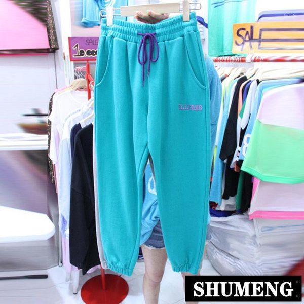 

women's pants & capris 2021 autumn embroidered letters elastic waist beam feet harem women loose casual sports sweatpants, Black;white