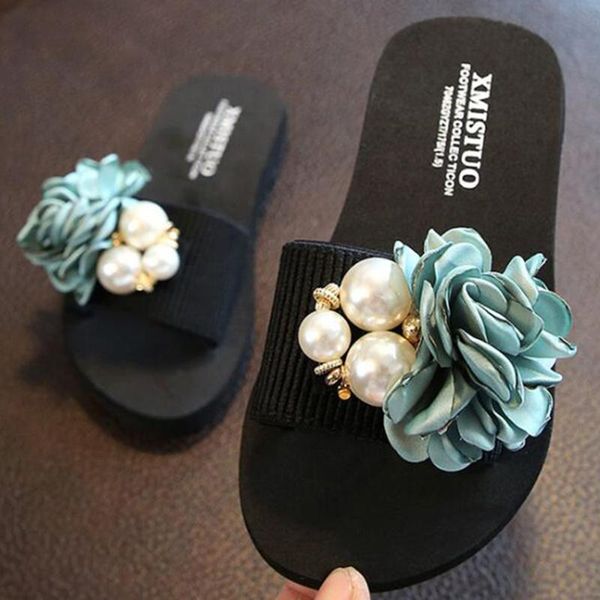 

slipper summer non-slip children' flip-flops girls fashion casual beach shoes sandals female sweet flowers slippers women qq356, Black;grey