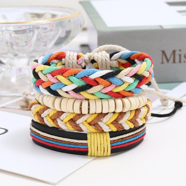 

charm bracelets ajc color wax woven four-piece girl bracelet simple diy multi-piece combination man leather, Golden;silver