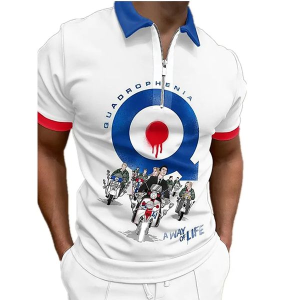 

butterfly print pattern men's zipper polo shirt, comfortable, breathable, fashionable and cool, daily business trip, work party, White;black