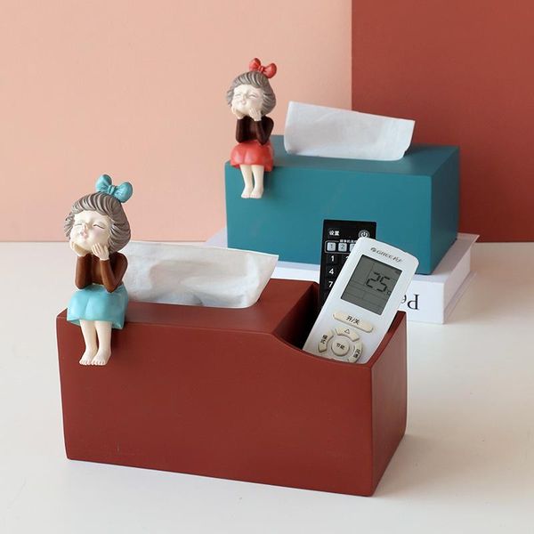 

resin tissue box home decoration office desk storage decorative cute girls sculpture paper boxes & napkins
