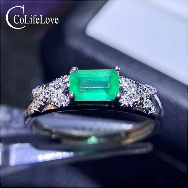 

cluster rings colife jewelry 100% genuine emerald engagement ring for woman 4*6mm 0.5ct real 925 silver, Golden;silver