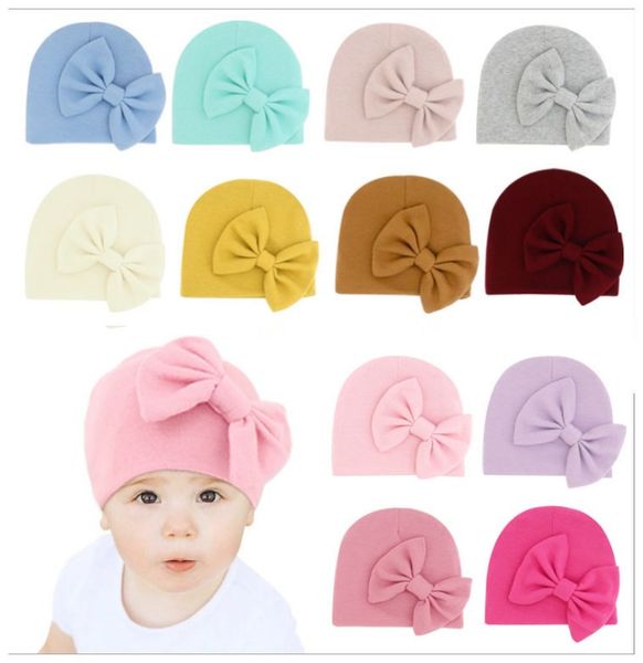 

baby beanie turban hats newborn toddler elastic hospital hat headwrap with big bow for girls boys, Yellow